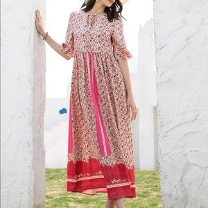 Floral tie neck flounce sleeve dress